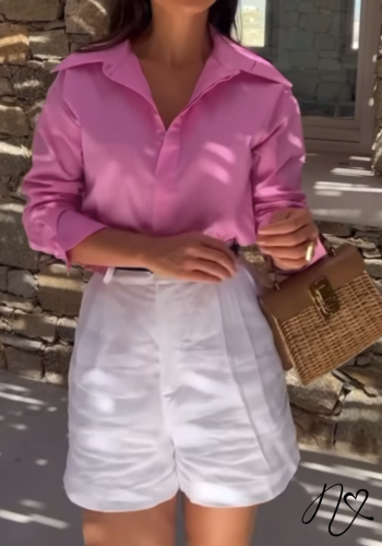 Set Niccola Valiente NI757 Set Short blanco camisa rosa en lino.