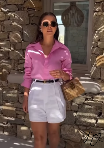 Set Niccola Valiente NI757 Set Short blanco camisa rosa en lino.